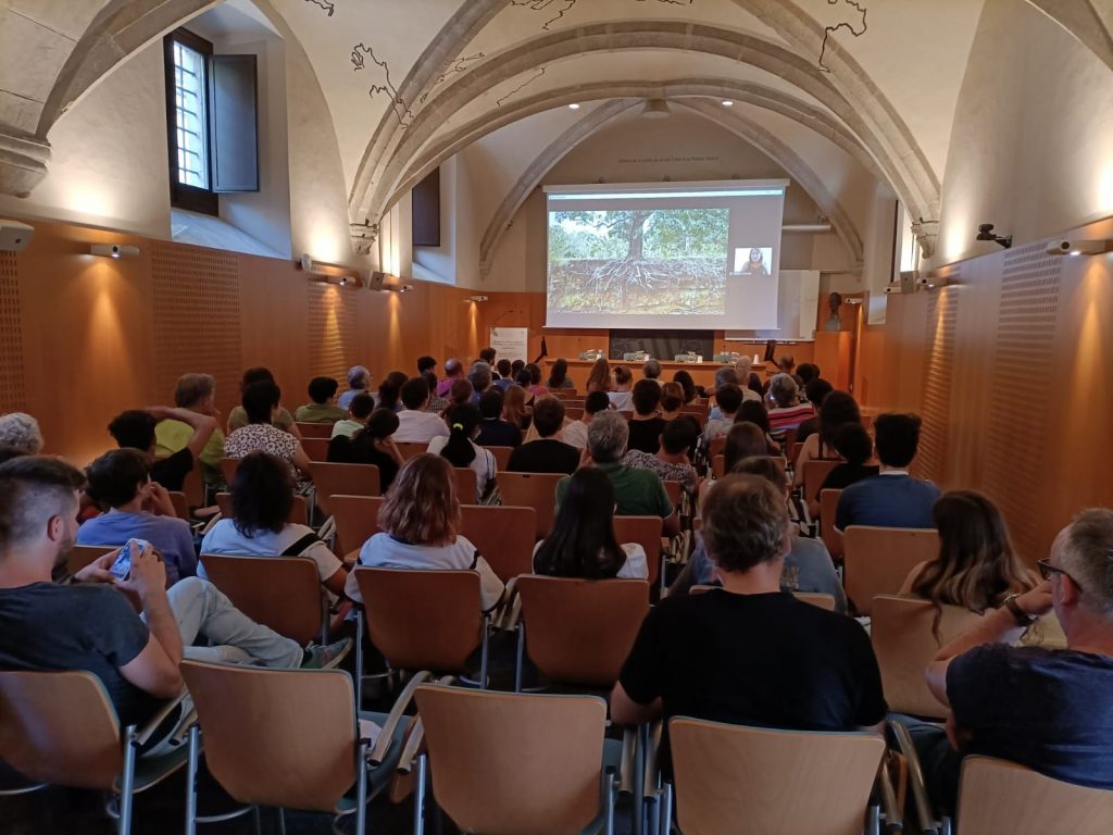 Tot i parlar per vídeo-conferència, la Cristina ha aconseguit que els assistents estiguessin molt atents a les seves explicacions. Font: Pau Guzmán