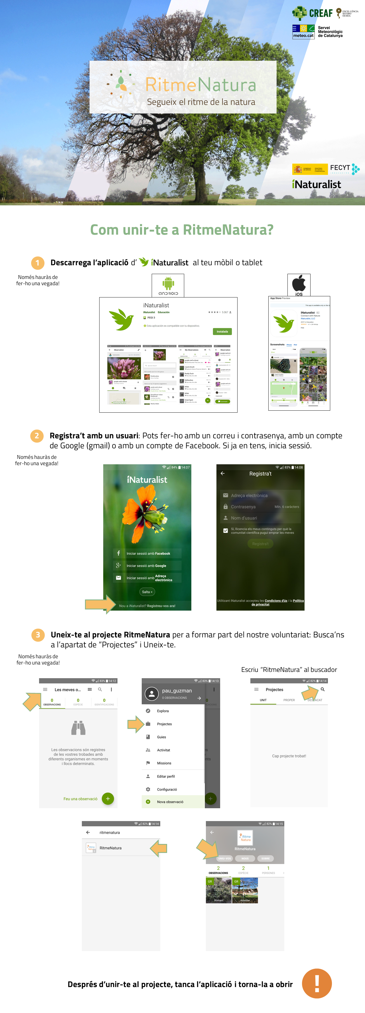 Tutorial de com unir-se al projecte RitmeNatura d'iNaturalist pas a pas. Font: Gerard Gaya